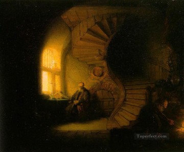  med Painting - Philosopher in Meditation Rembrandt